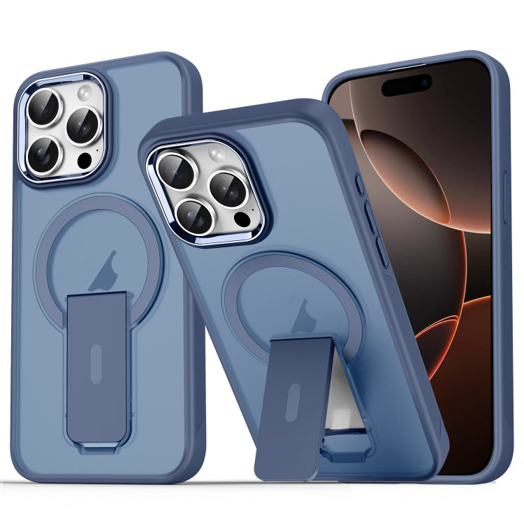 For iPhone 16 Pro Max Acrylic Hybrid TPU MagSafe Holder Phone Case(Dark Blue) - iPhone 16 Pro Max Cases by buy2fix | Online Shopping UK | buy2fix