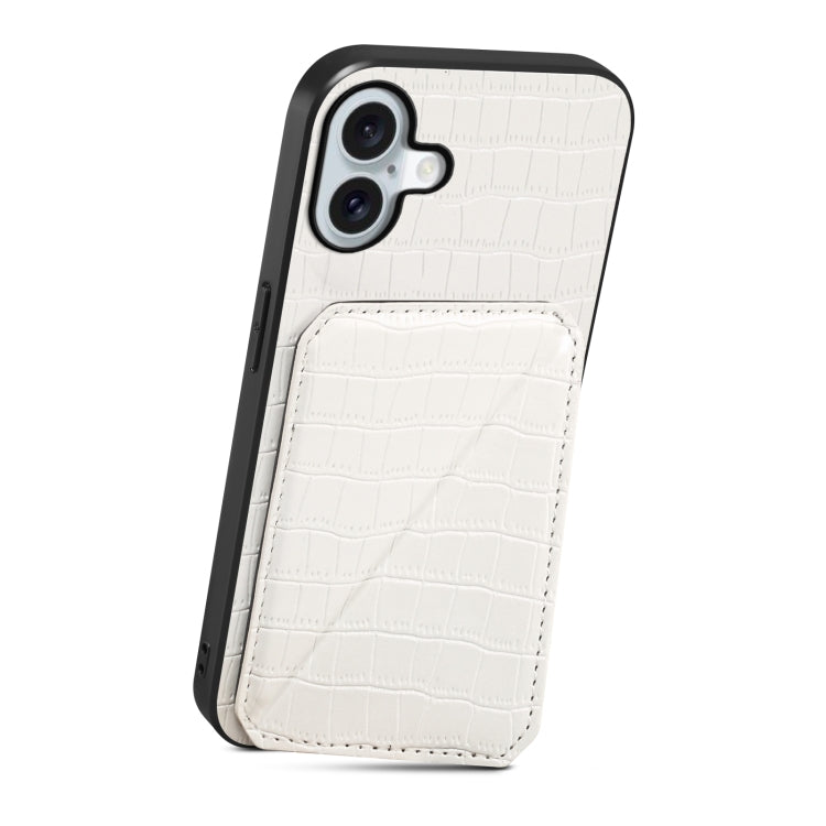 For iPhone 16 Imitation Crocodile Leather Back Phone Case with Holder(White) - iPhone 16 Cases by buy2fix | Online Shopping UK | buy2fix