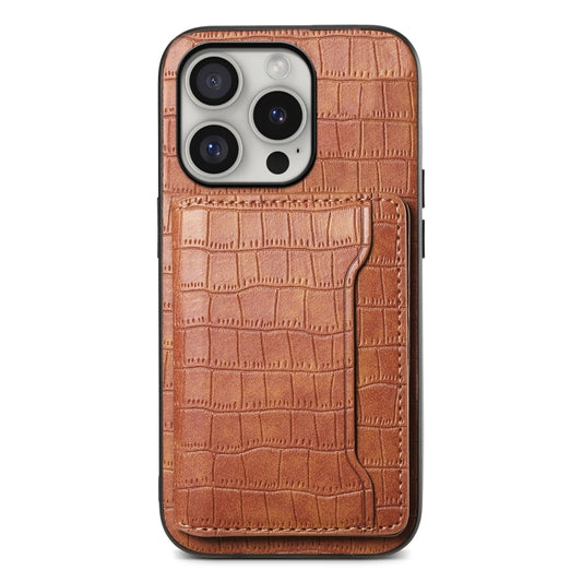 For iPhone 16 Pro Max Crocodile Texture Card Bag Design Full Coverage Phone Case(Brown) - iPhone 16 Pro Max Cases by buy2fix | Online Shopping UK | buy2fix