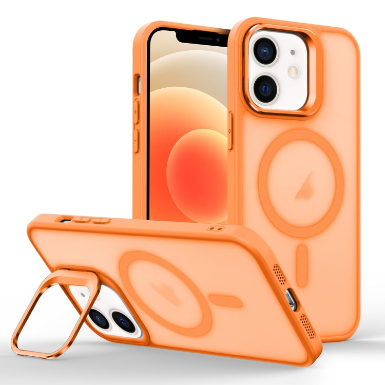 For iPhone 12 mini Magsafe Skin Feel Lens Holder Phone Case(Orange) - iPhone 12 mini Cases by buy2fix | Online Shopping UK | buy2fix