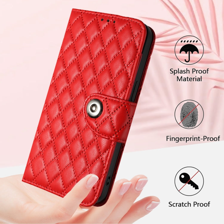 For Redmi K70 Ultra 5G Global Rhombic Texture Flip Leather Phone Case with Lanyard(Red) - Xiaomi Cases by buy2fix | Online Shopping UK | buy2fix