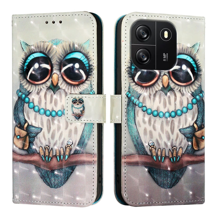 For Blackview Wave 6C 3D Painting Horizontal Flip Leather Phone Case(Grey Owl) - More Brand by buy2fix | Online Shopping UK | buy2fix