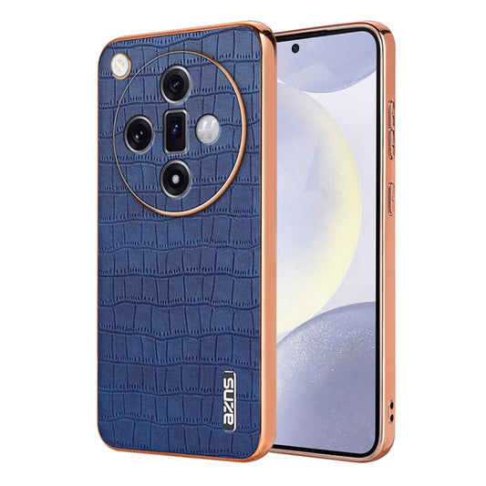 For OPPO Find X7 Ultra AZNS Electroplated Frame Crocodile Texture Full Coverage Phone Case(Blue) - OPPO Cases by AZNS | Online Shopping UK | buy2fix