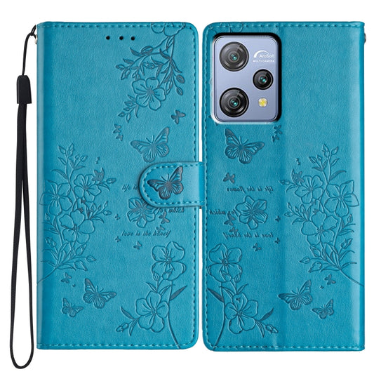 For Blackview A53 / A53 Pro Butterflies and Flowers Leather Phone Case(Blue) - More Brand by buy2fix | Online Shopping UK | buy2fix