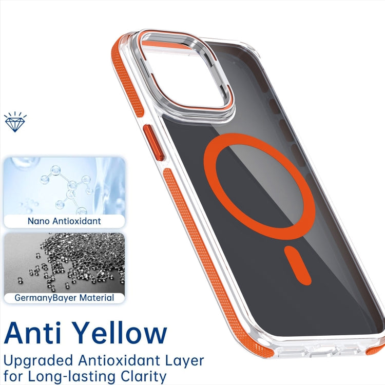 For iPhone 13 / 14 Magsafe Dual-Color Transparent Black Lens Holder Phone Case(Orange) - iPhone 14 Cases by buy2fix | Online Shopping UK | buy2fix