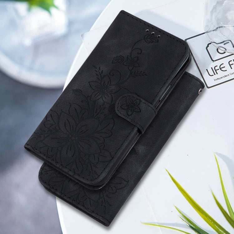 For Samsung Galaxy S25+ 5G Lily Embossed Leather Phone Case(Black) - Galaxy S25+ 5G Cases by buy2fix | Online Shopping UK | buy2fix