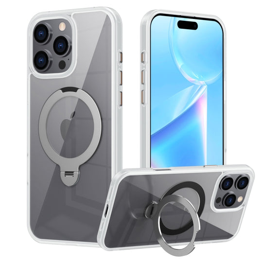 For iPhone 16 Pro Transparent MagSafe Magnetic Rotating Ring Holder Phone Case(White) - iPhone 16 Pro Cases by buy2fix | Online Shopping UK | buy2fix