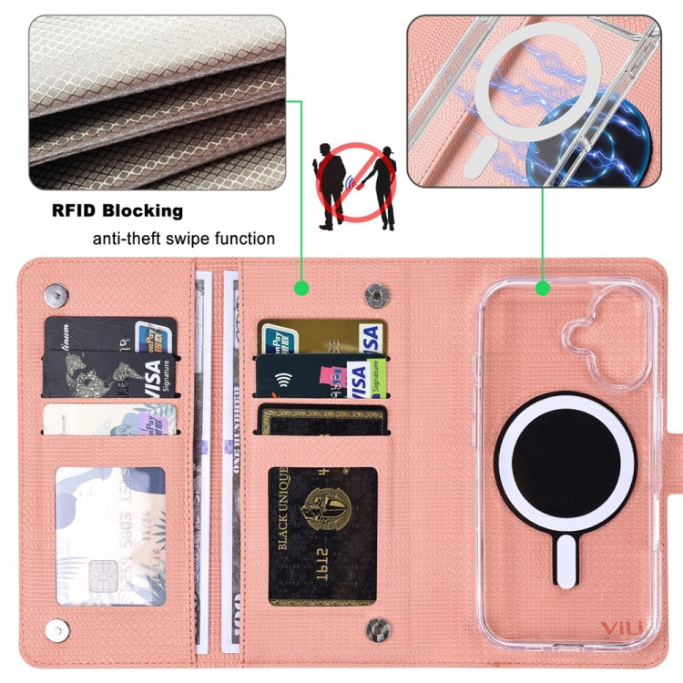 For iPhone 14 ViLi GHA-C Series RFID MagSafe Magnetic Flip Leather Phone Case(Pink) - iPhone 14 Cases by ViLi | Online Shopping UK | buy2fix