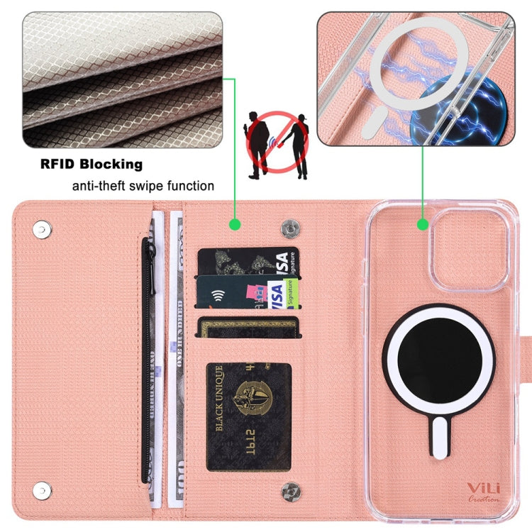 For iPhone 15 ViLi GHB-C Series RFID MagSafe Magnetic Flip Leather Phone Case(Pink) - iPhone 15 Cases by ViLi | Online Shopping UK | buy2fix