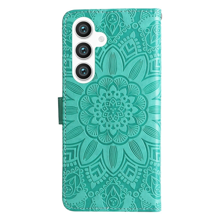 For Samsung Galaxy S25+ 5G Embossed Sunflower Leather Phone Case(Green) - Galaxy S25+ 5G Cases by buy2fix | Online Shopping UK | buy2fix