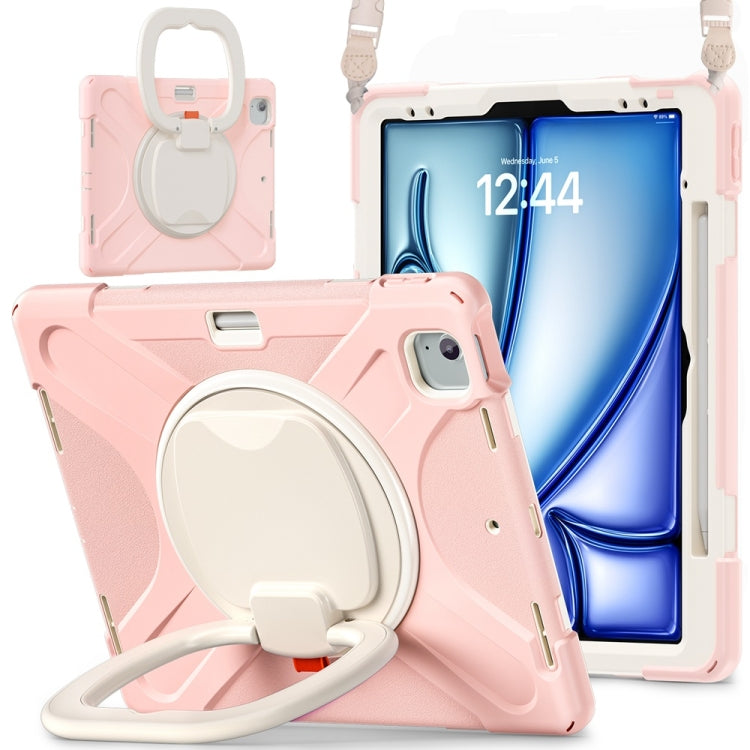 For iPad Air 13 2024 Silicone Hybrid PC Tablet Case with Holder & Shoulder Strap(Cherry Blossom Pink) - iPad Air 13 2024 Cases by buy2fix | Online Shopping UK | buy2fix