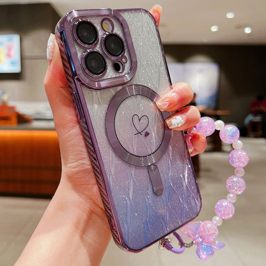 For iPhone 13 Pro Max Loves Leaves Gradient Glitter Bracelets Carbon Fiber Magsafe TPU Phone Case(Purple) - iPhone 13 Pro Max Cases by buy2fix | Online Shopping UK | buy2fix