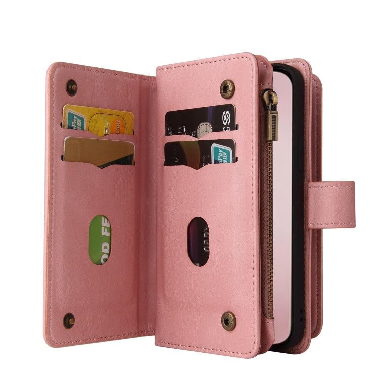 For iPhone 16 Pro Skin Feel Multi Card Slots Zipper Wallet Leather Phone Case(Pink) - iPhone 16 Pro Cases by buy2fix | Online Shopping UK | buy2fix