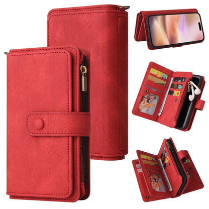 For iPhone 16 Plus Skin Feel Multi Card Slots Zipper Wallet Leather Phone Case(Red) - iPhone 16 Plus Cases by buy2fix | Online Shopping UK | buy2fix