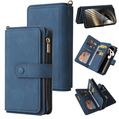 For Xiaomi Poco F6 Skin Feel Multi Card Slots Zipper Wallet Leather Phone Case(Blue) - Xiaomi Cases by buy2fix | Online Shopping UK | buy2fix