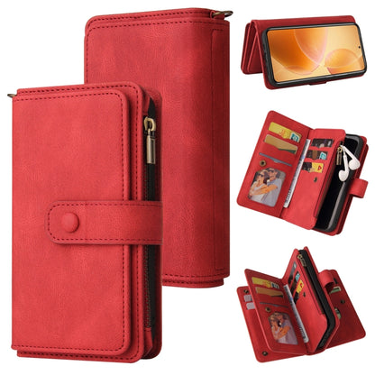 For Xiaomi 14T Pro Skin Feel Multi Card Slots Zipper Wallet Leather Phone Case(Red) - 14T Pro Cases by buy2fix | Online Shopping UK | buy2fix