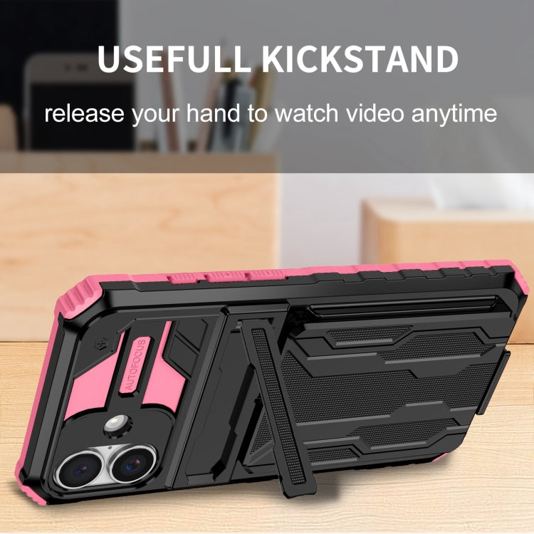 For iPhone 16 Kickstand Armor Card Wallet Phone Case(Pink) - iPhone 16 Cases by buy2fix | Online Shopping UK | buy2fix