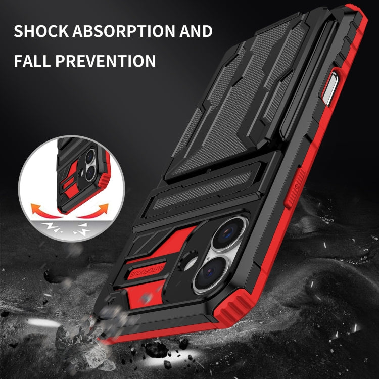 For iPhone 16 Kickstand Armor Card Wallet Phone Case(Red) - iPhone 16 Cases by buy2fix | Online Shopping UK | buy2fix