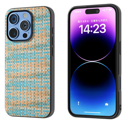 For iPhone 16 Pro Max Black Frame Color Lattice Texture PU Phone Case(Blue) - iPhone 16 Pro Max Cases by buy2fix | Online Shopping UK | buy2fix