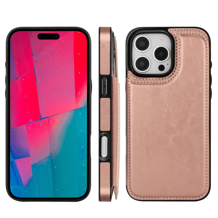 For iPhone 16 Pro Double Buckle Crazy Horse Texture PU Phone Case(Rose Gold) - iPhone 16 Pro Cases by buy2fix | Online Shopping UK | buy2fix