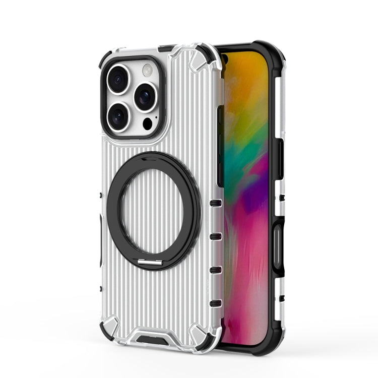 For iPhone 16 Pro Grating 360 Degree Rotating Holder Shockproof Phone Case(Transparent) - iPhone 16 Pro Cases by buy2fix | Online Shopping UK | buy2fix