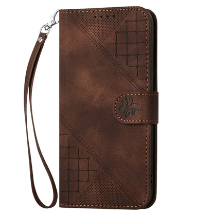 For iPhone 16 Pro Max YX0080 Grid Butterfly Embossed Pattern Flip Leather Phone Case with Lanyard(Coffee) - iPhone 16 Pro Max Cases by buy2fix | Online Shopping UK | buy2fix