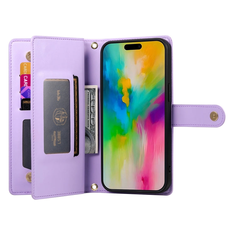 For iPhone 16 Pro Nine Card-slot Zipper Wallet Bag Leather Phone Case(Purple) - iPhone 16 Pro Cases by buy2fix | Online Shopping UK | buy2fix