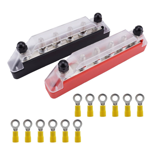 Pair 6 Way 48V 150A M6 Power Distribution Block Terminal Studs with 12pcs Terminals(Black + Red) - Booster Cable & Clip by buy2fix | Online Shopping UK | buy2fix