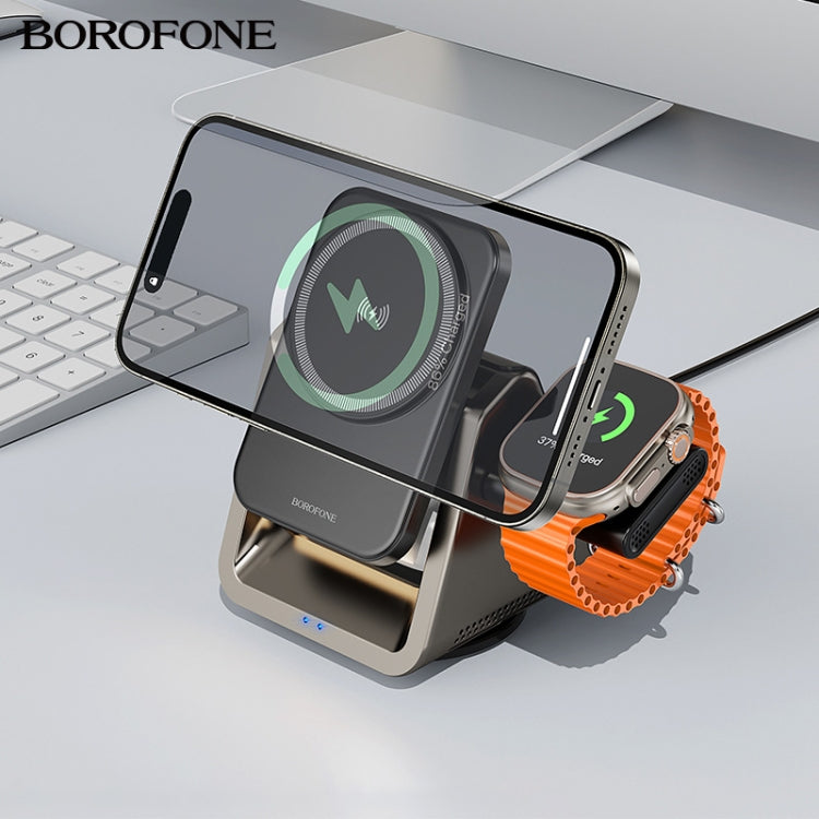 BOROFONE BQ30 Wide 3-in-1 Magnetic Wireless Fast Charger(Metal Grey) - Wireless Charger by Borofone | Online Shopping UK | buy2fix