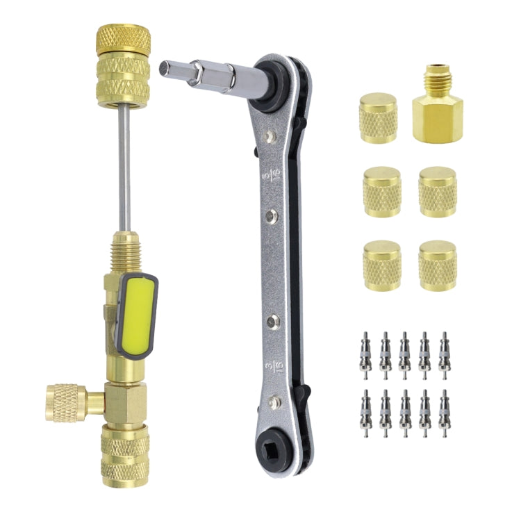 19pcs / Set Air Conditioning Valve Core Remover with Wrench(Gold) - Booster Cable & Clip by buy2fix | Online Shopping UK | buy2fix