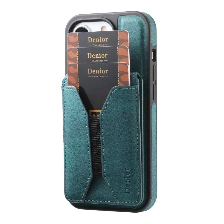 For iPhone 14 Pro Denior D18 Skin Feel Rotating Holder MagSafe Detachable Card Slot Phone Case(Blue) - iPhone 14 Pro Cases by Denior | Online Shopping UK | buy2fix