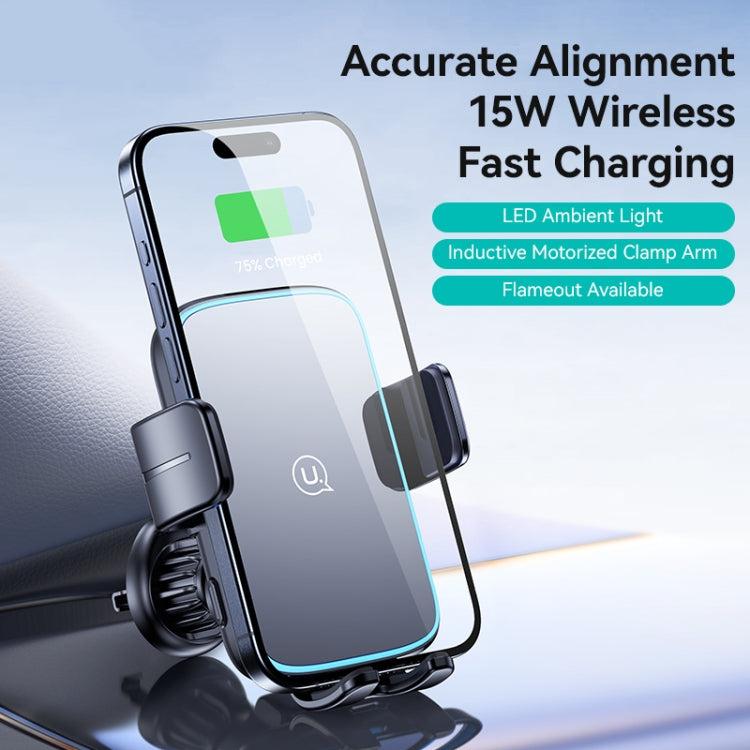 USAMS CD230 15W Accurate Aligment Wireless Charging Car Phone Holder with Suction Cup(Black) - Wireless Charger Holders by USAMS | Online Shopping UK | buy2fix