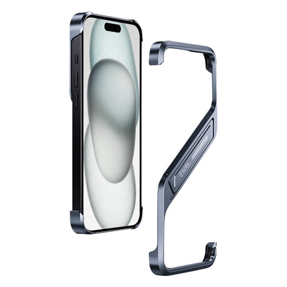 For iPhone 15 S-shaped Stand Frameless Metal Phone Case(Grey) - iPhone 15 Cases by buy2fix | Online Shopping UK | buy2fix