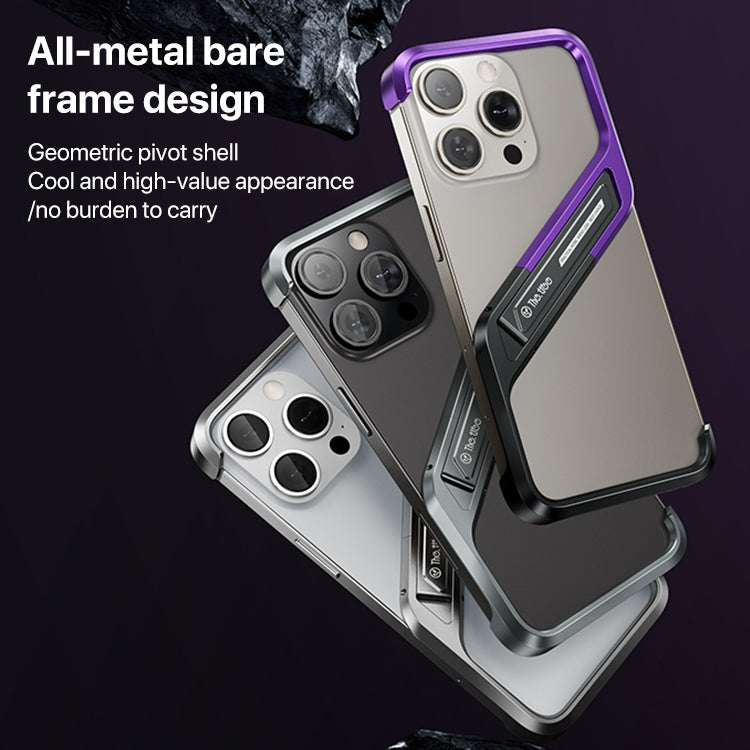 For iPhone 15 S-shaped Stand Frameless Metal Phone Case(Black Purple) - iPhone 15 Cases by buy2fix | Online Shopping UK | buy2fix