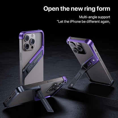 For iPhone 15 S-shaped Stand Frameless Metal Phone Case(Black Purple) - iPhone 15 Cases by buy2fix | Online Shopping UK | buy2fix