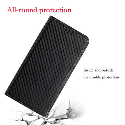 For iPhone 16 Pro Carbon Fiber Texture Magnetic Flip Leather Phone Case(Black) - iPhone 16 Pro Cases by buy2fix | Online Shopping UK | buy2fix