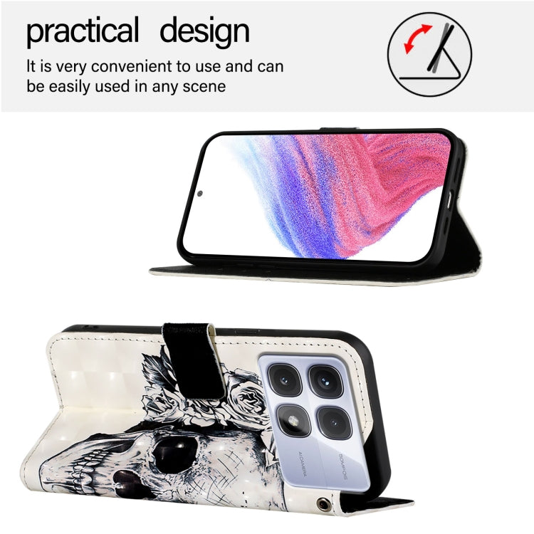 For Redmi K70 Ultra 5G Global 3D Painting Horizontal Flip Leather Phone Case(Skull) - Xiaomi Cases by buy2fix | Online Shopping UK | buy2fix