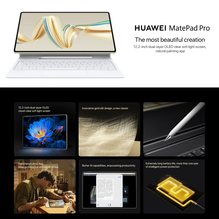 HUAWEI MatePad Pro 12.2 inch Soft Light Screen WiFi, 12GB+512GB, HarmonyOS 4.2 Hisilicon Kirin 9010W(Gold) - Huawei by Huawei | Online Shopping UK | buy2fix