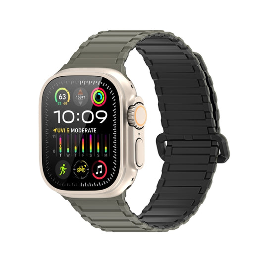 For Apple Watch SE 2022 44mm DUX DUCIS KJ Series Magnetic Buckle Silicone Watch Band(Black Green) - Watch Bands by DUX DUCIS | Online Shopping UK | buy2fix