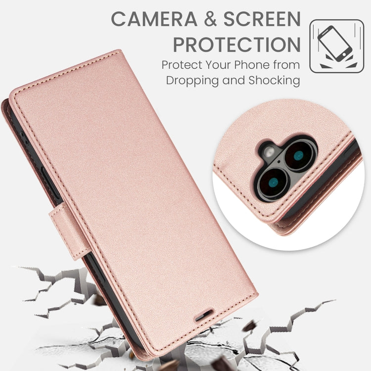 For iPhone 16 Side Buckle RFID Anti-theft Leather Phone Case(Rose Gold) - iPhone 16 Cases by buy2fix | Online Shopping UK | buy2fix