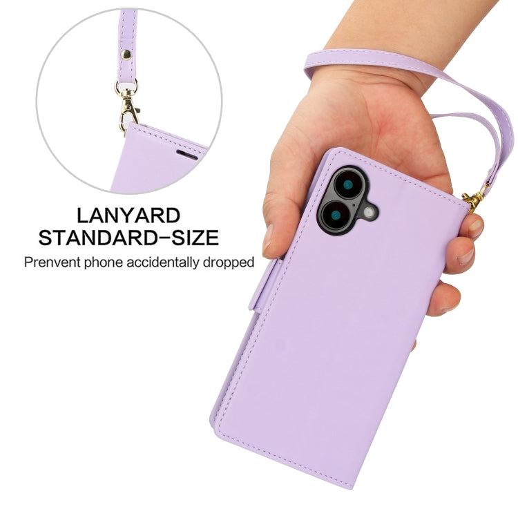 For iPhone 16 Side Buckle RFID Anti-theft Leather Phone Case(Light Purple) - iPhone 16 Cases by buy2fix | Online Shopping UK | buy2fix