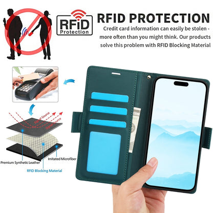 For iPhone 16 Plus Side Buckle RFID Anti-theft Leather Phone Case(Green) - iPhone 16 Plus Cases by buy2fix | Online Shopping UK | buy2fix