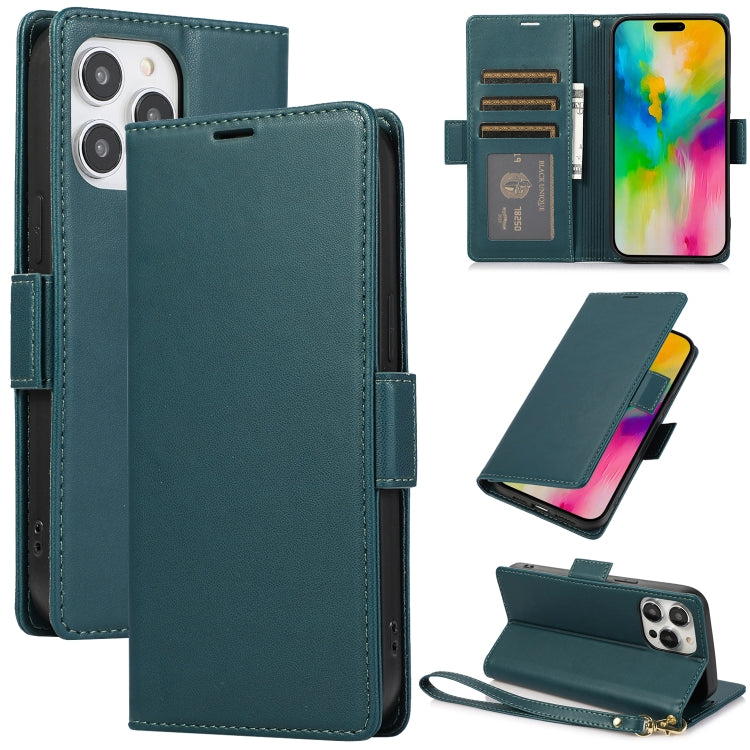 For iPhone 16 Pro Side Buckle RFID Anti-theft Leather Phone Case(Green) - iPhone 16 Pro Cases by buy2fix | Online Shopping UK | buy2fix