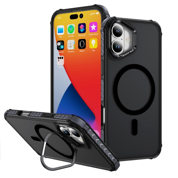 For iPhone 16 Rainbow Series Skin Feel MagSafe Lens Holder Phone Case(Black) - iPhone 16 Cases by buy2fix | Online Shopping UK | buy2fix