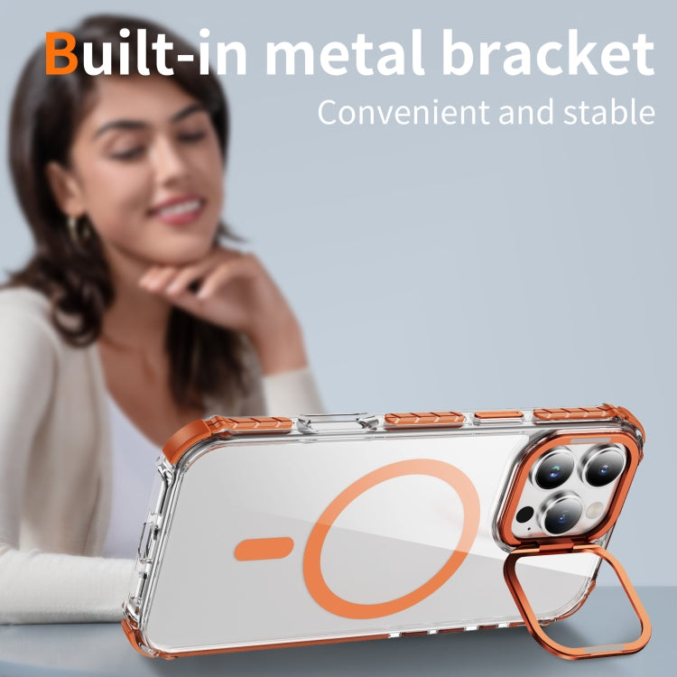 For iPhone 16 Pro Max Rainbow Series Transparent MagSafe Lens Holder Phone Case(Orange) - iPhone 16 Pro Max Cases by buy2fix | Online Shopping UK | buy2fix