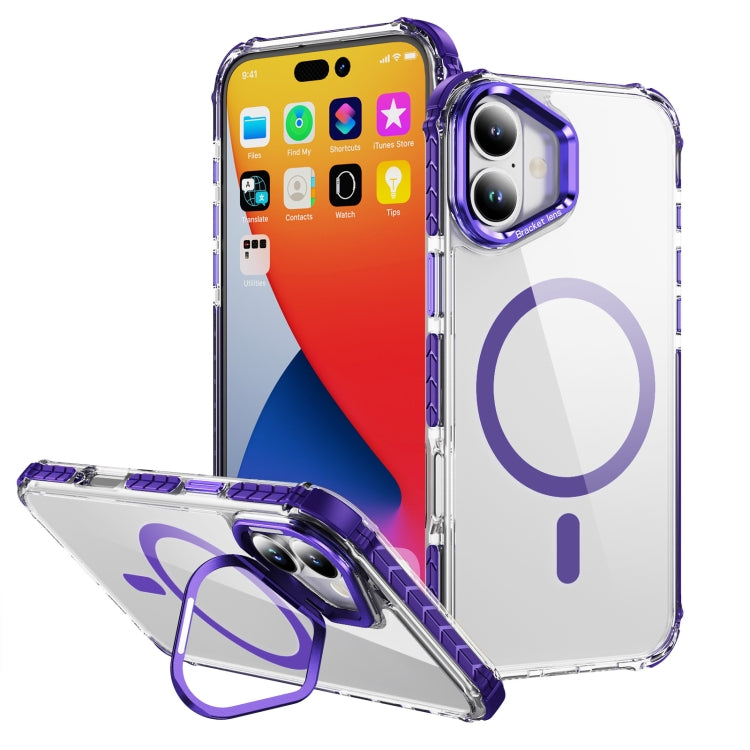 For iPhone 16 Rainbow Series Transparent MagSafe Lens Holder Phone Case(Purple) - iPhone 16 Cases by buy2fix | Online Shopping UK | buy2fix