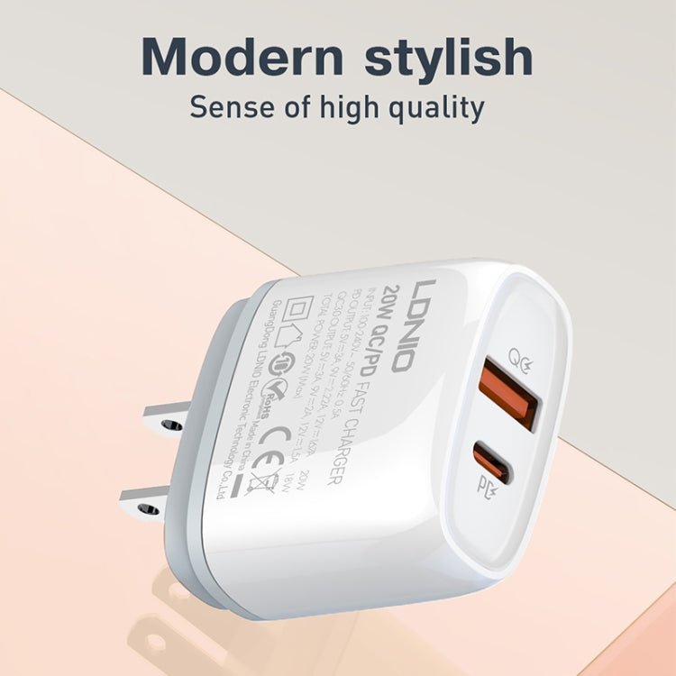 LDNIO Q229 QC3.0 / PD20W USB + Type-C Fast Charger with 1m USB to 8 Pin Cable, Plug Type:UK Plug(White) - USB Charger by LDNIO | Online Shopping UK | buy2fix