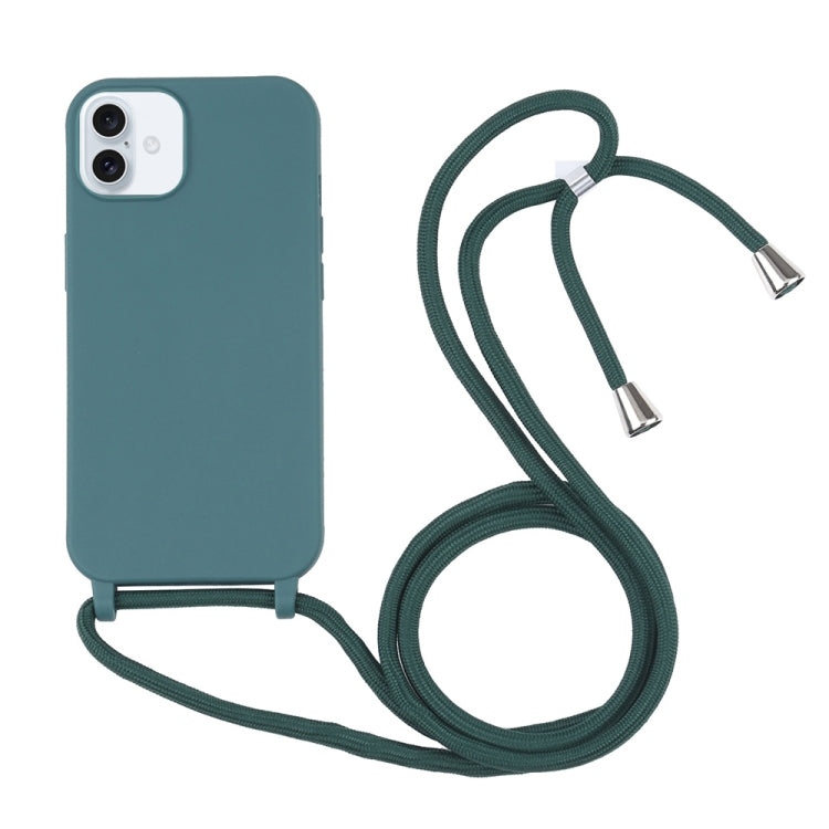 For iPhone 16 Candy Colors TPU Protective Phone Case with Lanyard(Dark Green) - iPhone 16 Cases by buy2fix | Online Shopping UK | buy2fix