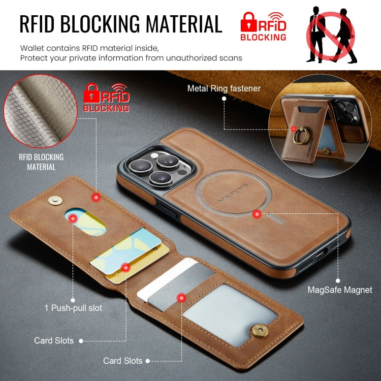 For iPhone 14 Plus DG.MING K1 MagSafe Detachable Wallet RFID Back Cover Phone Case(Brown) - iPhone 14 Plus Cases by DG.MING | Online Shopping UK | buy2fix