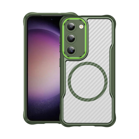 For Samsung Galaxy S23 5G Carbon Fiber Texture MagSafe Translucent Phone Case(Green) - Galaxy S23 5G Cases by buy2fix | Online Shopping UK | buy2fix